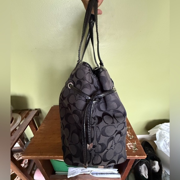 COACH F24882 DBL TAG SIGNATURE STRIPE PYTHON CARRYALL SILVER/BLACK GREY/BLACK - Picture 4 of 9